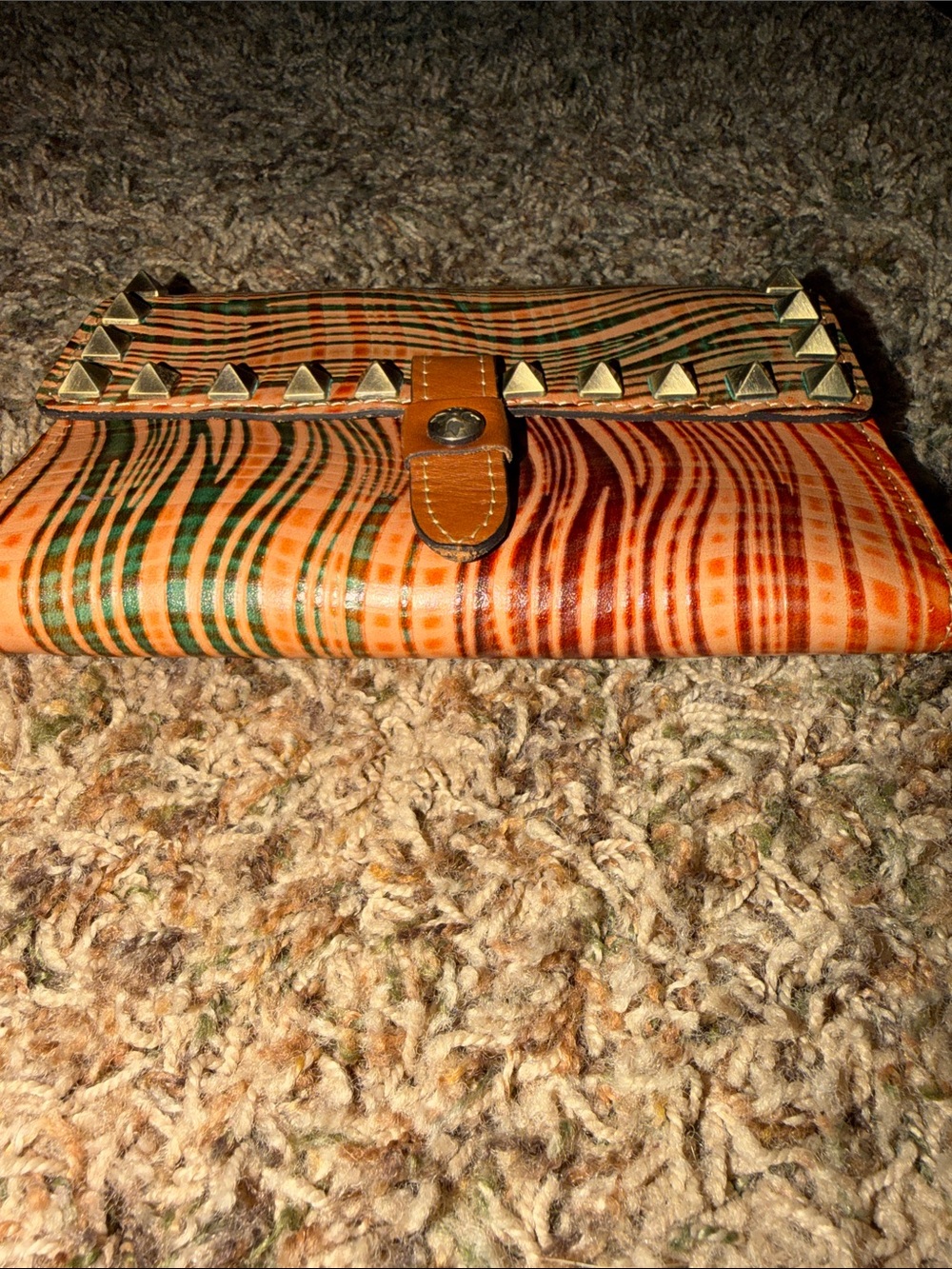 Patricia Nash Multicolor Striped Studded Leather Wallet in Orange, Green & Brown - Picture 9 of 11